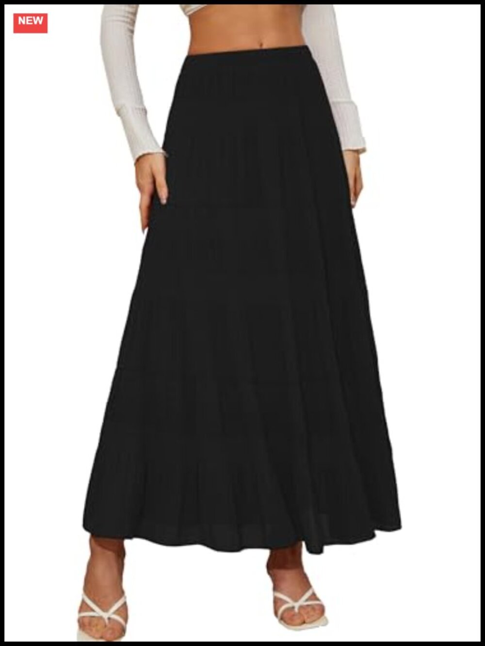 Chiffon Pleated A-Line Maxi Skirt Elastic Waist Flowy Boho Summer Long Skirt